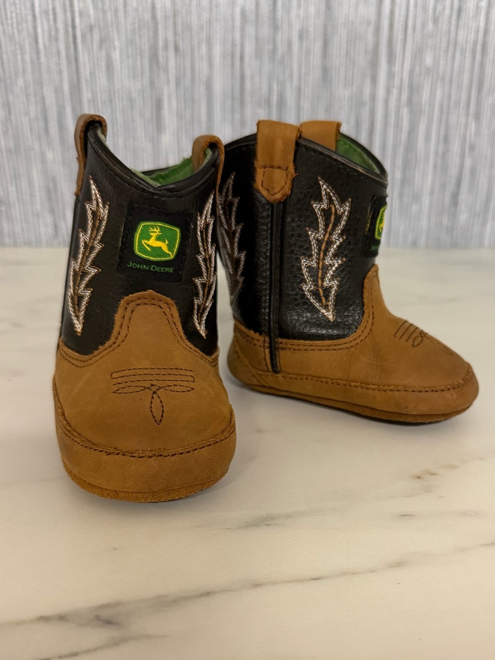 John Deere Tan and Black Infant Crib Boots